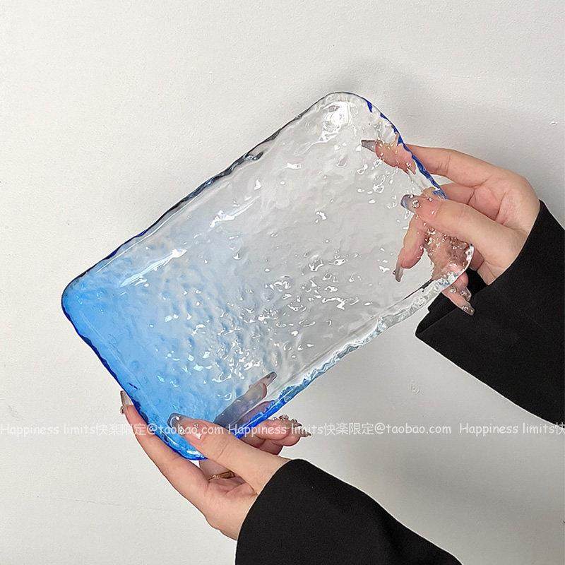 蓝色不规则冰川盘ins风家用精致高级感点心碟水果蛋糕甜品玻璃盘,淘宝优惠券,粉丝福利购,淘宝优惠卷