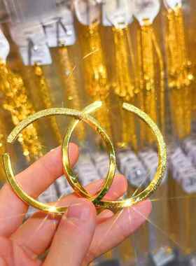 越南沙金四方扭纹沙亮面开口手镯实心手环女款时尚简约气质手饰