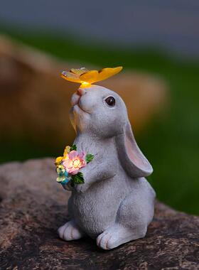 创意彷真兔子提篮树脂工艺品小院别墅太阳能摆件民宿花园装饰庭院