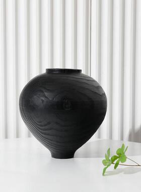 轻奢黑色圆肚花瓶桌面树脂工艺品摆件家居客厅装饰办公室高级感