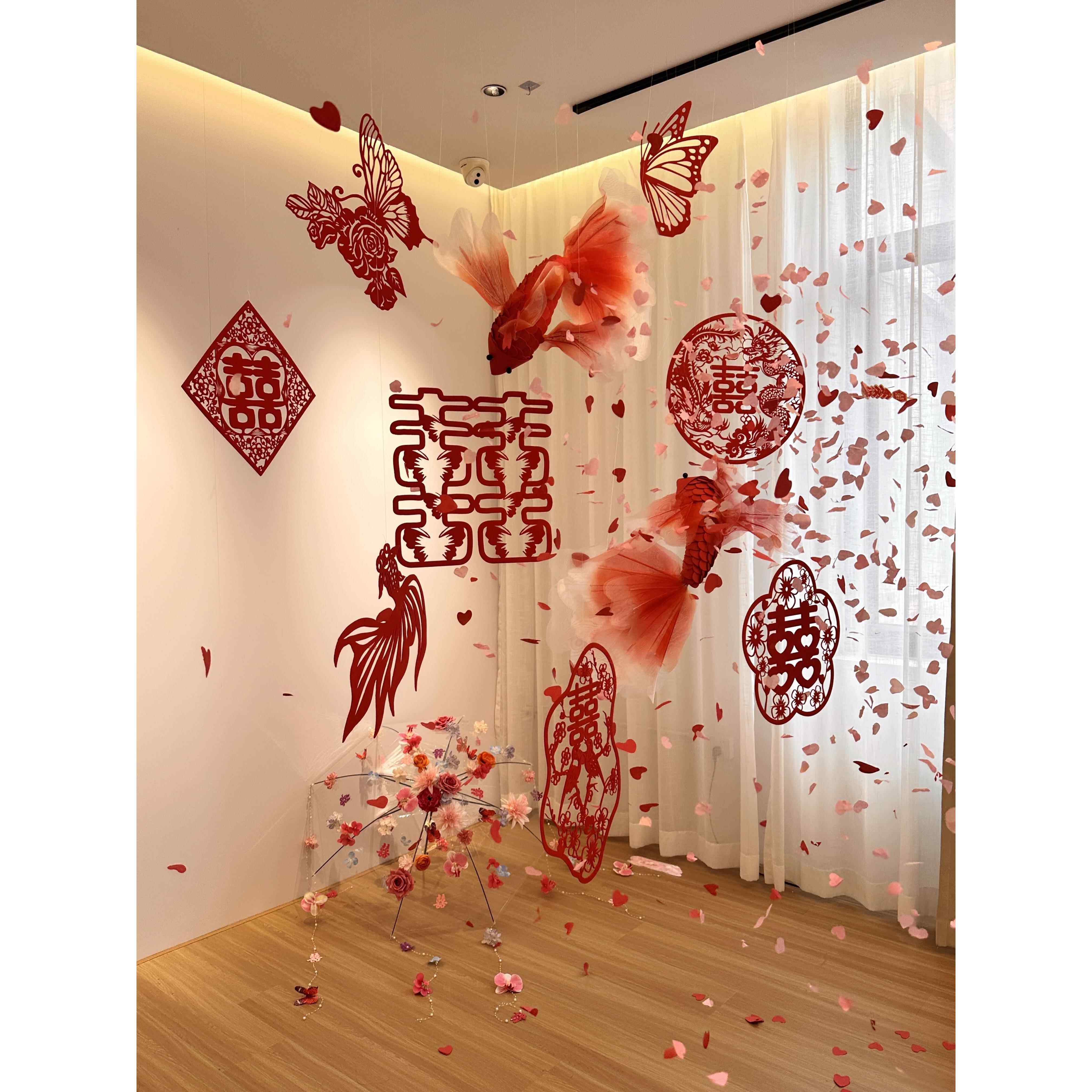 婚房布置结婚装饰卧室女方男方客厅拉花氛围感套装吊顶喜字背景墙,淘宝优惠券,粉丝福利购,淘宝优惠卷