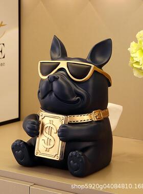 612网红法斗狗纸巾盒客厅轻高档餐奢厅创意茶桌面牛斗犬抽纸盒几