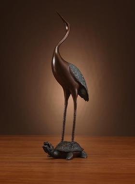 黄铜龟鹤摆件长寿龟鹤仙鹤家居礼品送老人祝寿贺礼客厅摆设