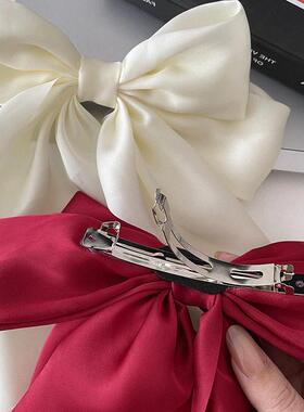 Elegant Bow Ribbon Hair ClipSimple Solid Satin Spring Clip H