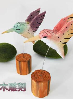 爆款蜂鸟木雕纯实木手工雕刻木质工艺品桌面摆件创意家居个性木雕