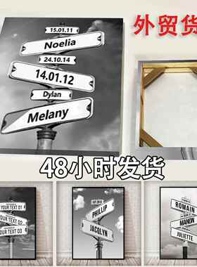 跨境热销款个性化名字路牌帆布画客厅卧室壁画高清喷绘装饰画画芯