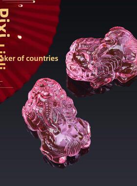 黄水晶皮绣饰品，釉面皮绣家居客厅装饰工艺品一对，乔迁开业店礼