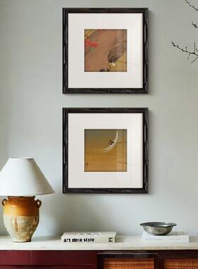 法式中古风客厅背景墙装饰画新中式小众挂画月亮床头两联壁画枫叶