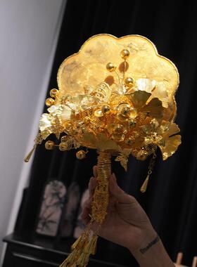 金色手捧花中式新娘闺蜜送礼团扇晨袍团扇送女友结婚礼物diy权杖