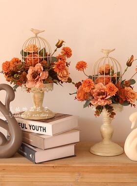 彷真花艺鸟笼摆件套装小清新北欧桌摆家居桌面装饰橱窗商场活动