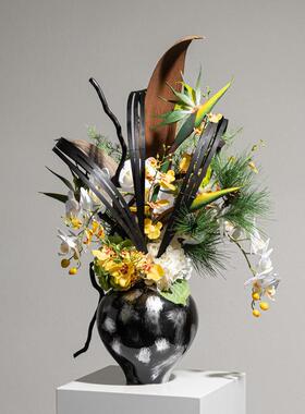 高级感彩陶花瓶客厅大型玄关插花器酒店大堂装饰品花艺摆件