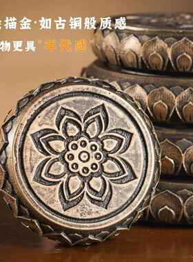 中式佛像观音莲花宝座水壶摆件覆古增高台书房供佛香炉圆形底托盘