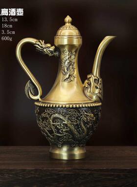 直供【家居工厂竹节拉丝】茶壶酒壶黄铜创意龙凤壶铜壶摆件铜铜器