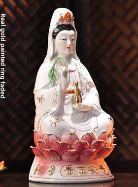 陶瓷白玉扶瓶南海观世音菩萨神像家居供奉手工艺品家居摆件