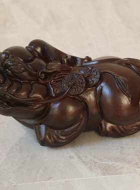 红木貔貅黑檀实木质招财皮丘桌面摆件一对客厅家具木雕超大号简约