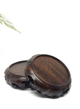 黑紫木圆形如意花板中式摆件陶瓷底座木质家居工艺品雕刻手工雕刻