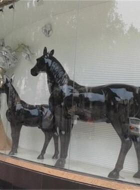玻璃钢仿真树脂小马现货小马亚黑色 家居厨窗酒店园艺雕塑摆件