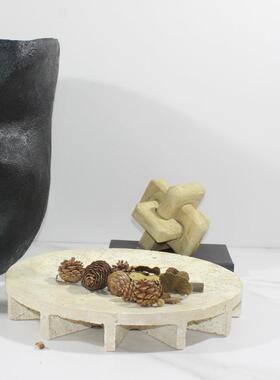 简约现代肌理洞石纹托盘摆件 样板房餐桌收纳果盘装饰品