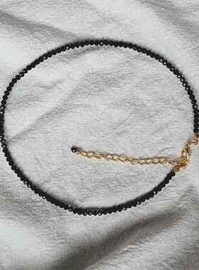 新品ChXL02-44oker圈黑尖晶项石极细包闪14K金锁骨链女时水晶颈链