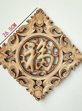 新中式东阳木雕香樟实木头雕刻工艺品挂件圆形客厅玄关壁挂装饰画