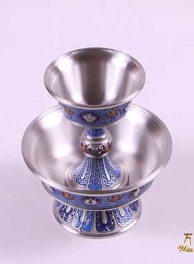 锡护法杯八吉祥八瑞物供水供酒摆件供杯银色不变色纯锡不生锈彩绘