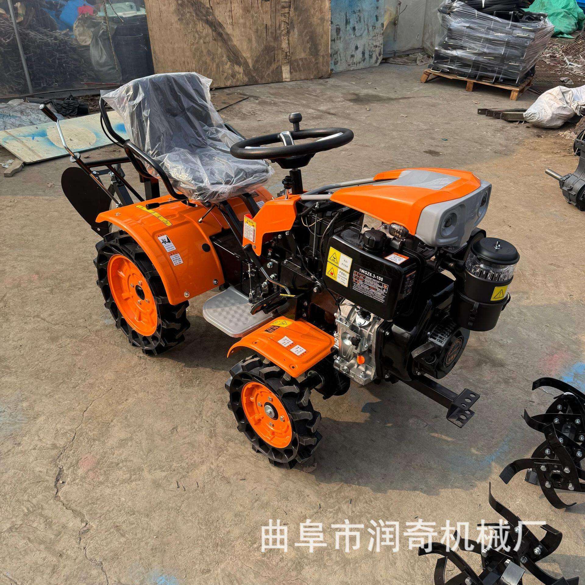 Mountain ride-on micro-tiller, flood and drought dual-purpose crawler cultivator, farmland greenhouse ditching, weeding, rotary tillage for pastoral fields