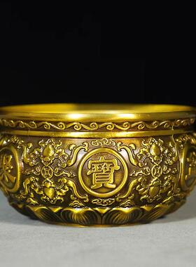 黄铜狮头聚宝盆多款式聚宝缸摆件家居摆件工艺品