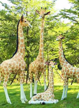 仿真长颈鹿摆件户外幼儿园大型玻璃钢动物雕塑园林景观草坪装饰