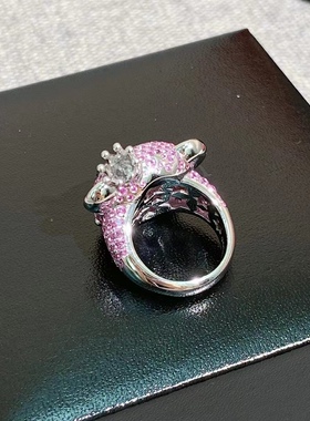 99新Qeelin麒麟bobo红宝石拼皇冠白钻镶嵌宽版51号戒指女款