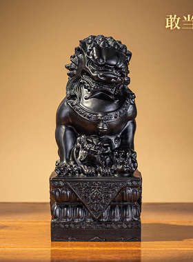 泰山玉石狮子摆件一对家用门口大小号客厅玄关办公室装饰品敢当王