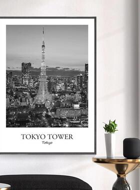 黑白装饰画客厅背景墙卧室城市风景地标建筑摄影怀旧挂画饭店壁画