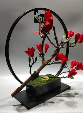 中式年宵花架蝴蝶兰花盆银柳冬青插花器方管可加灯带新年福桶花桶