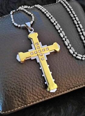 黑暗骑士同款士外贸十字吊坠金黑色不锈钢十字架吊坠项链