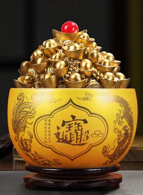 景德镇陶瓷器盆客厅玄关酒柜装饰品摆件开业礼品硬币存钱金色摆件