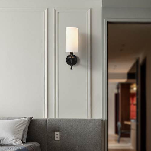 沐影后现代全铜壁灯轻奢布艺客厅卧室床头灯过道壁灯 - 图1