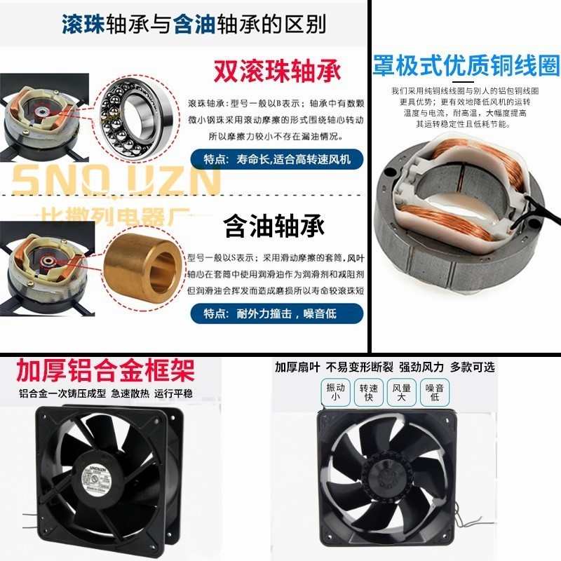 G18065金属铁风叶180FZY2-S耐高温轴流风机S18F22-M 18cm散热风扇 - 图1