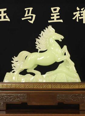 仿玉马到财成功饰摆件办室招中式客厅玄关桌电视柜装高端TY6502工