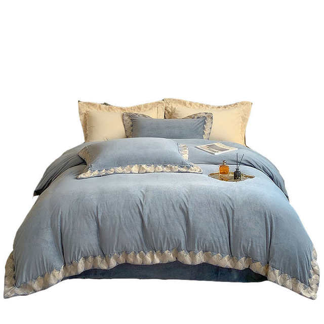 European style high-end thickened milk velvet bed four-piece set warm coral velvet sheets and quilt cover luxury bedding products