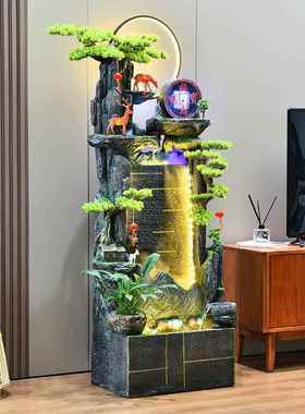 中式客厅水幕墙鱼缸假山流水喷泉办公室高山摆件循环景观落地加湿