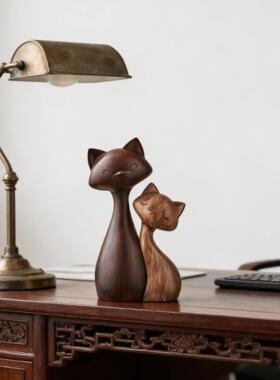 中古风猫咪摆件一对电视柜家居工艺装饰品客厅书房桌面博古架小众