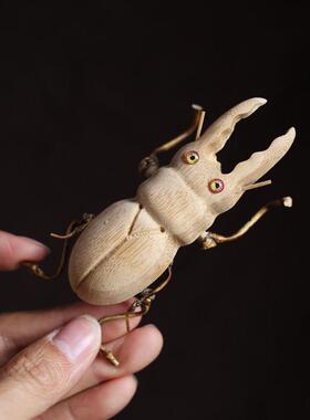 手工制作品竹制昆虫小动物复古工艺品螳螂甲壳虫摆件桌面创意装饰
