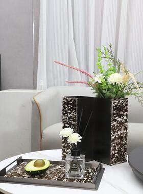 现代简约金属马毛花器托盘套装摆件客厅卧室酒店样板房家居装饰品
