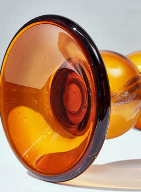 现代轻奢手工琥珀色琉璃烛台高级中古风家居摆件样板间客厅装饰