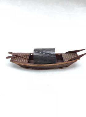 江乌篷船下水南鱼缸池造可景微缩模型饰品木纯手工迷你小船