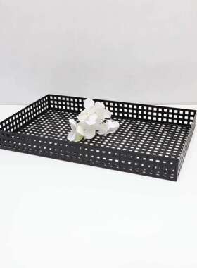 现代简约金属黑网格茶盘收纳托盘摆件客厅茶几样板间家居