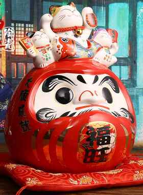 日本达摩摆件红色福旺开运大吉达摩招财猫存钱筒店铺开业创意礼物