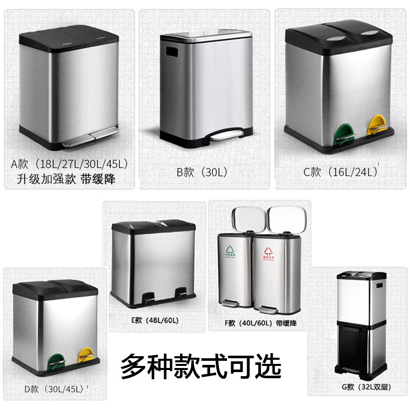 垃圾分类垃圾桶家用厨房客厅商场干湿分离不锈钢脚踏双桶三桶,淘宝优惠券,粉丝福利购,淘宝优惠卷