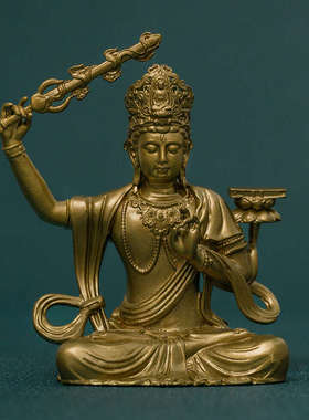 简修行山西五台山文殊菩萨佛像摆件坐像供奉黄铜像本命佛雕像随身