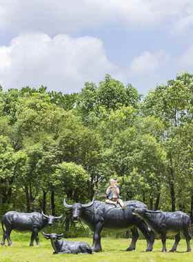 户外景观仿真水牛玻璃钢雕塑动物模型小区公园林草坪大型装饰摆件