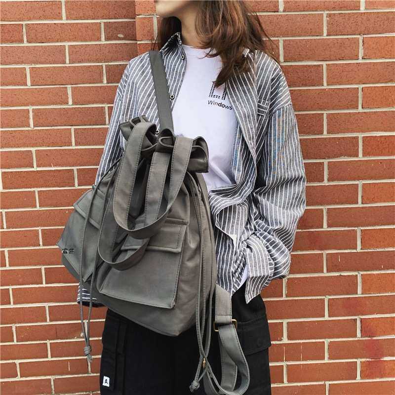 慵懒风日韩双肩背包女2023新款时尚两用单肩包大容量旅行休闲简约,淘宝优惠券,粉丝福利购,淘宝优惠卷